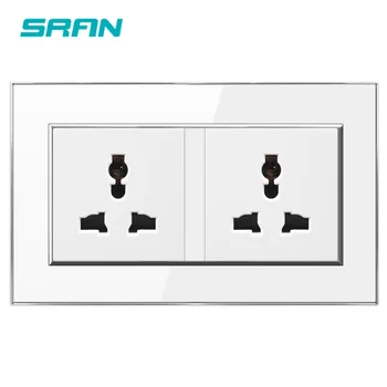 SRAN 3 orifício de multi-função tomada de parede,13.º-a, 250V Branco cristal acrílico do painel de，146 * 86mm universal plug socket