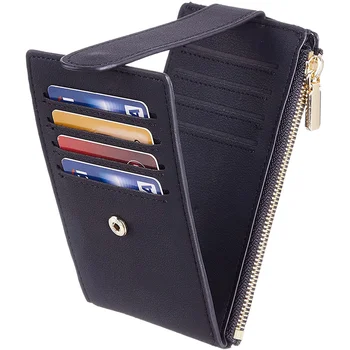 Mulheres cartão de saco de RFID simples anti-roubo pincel fino carteira dobra multi cartão carteira com zíper zero carteira