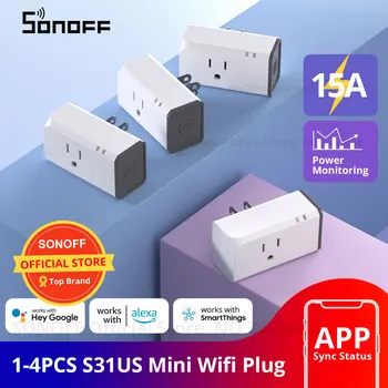 1-4PCS SONOFF S31-NOS Mini wi-Fi Soquete 15A Inteligente Tomadas de Energia Interruptor de Temporização Plug Consumo de Energia Medida Monitor de Utilização de Energia