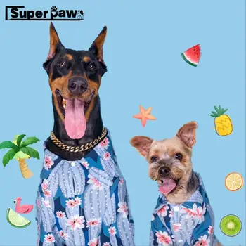 Verão Havaiano Flor de Cactus Cão Camisa Para Pequenas Médias Grandes Cães Doberman Bulldog francês Pug T-shirt Colete de Roupas Pet TLC27