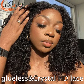 200% de Densidade Glueless Kinky Curly 5x5 HD Encerramento do Cabelo Humano Perucas de Cristal Real HD Lace Completo 13x4 Rendas Frente Perucas Para as Mulheres negras