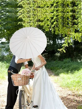 5pcs/monte Chinês Papel Ofício de Guarda-chuva para o Casamento, Fotografia de Acessórios de Decoração para uma Festa de Papel Branco de Longa lidar com guarda-Sol