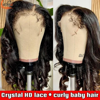Curly Cabelo do Bebê Crystal HD 360 Full Lace Frontal Naturais, Perucas de Cabelo Humano 13x4 Rendas Frente Perucas Glueless Kinky Borda Para Mulheres Remy