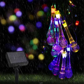 20LED Colorido Gota de água Solar da Lâmpada Impermeável do Feriado de Natal ao ar livre a Decoração do Jardim de Seqüência de caracteres de Luz