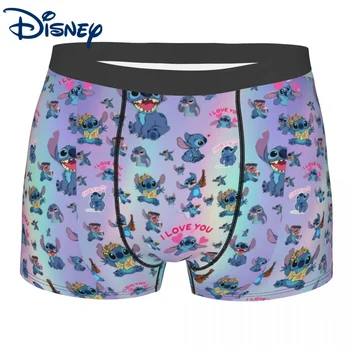 Os homens da Disney Lilo E Stitch Boxer Shorts, Cuecas roupa interior Macio Cartoon Homme Engraçado S-XXL Cuecas