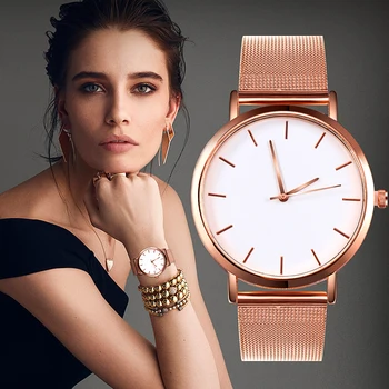 Malha de Aço Mulheres Relógios de Luxo Moda Rose Gold Ladies Watch Para as Mulheres de Prata Simples Designer Feminino Relógio de Quartzo reloj mujer
