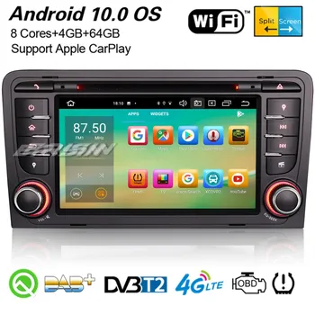 Erisin 8147 8-Core Android 10.0 CarPlay DAB+ sistema de som do Carro Navi wi-Fi DVB-T Bluetooth OBD2 Canbus DSP GPS Para Audi A3 S3 RS3 RNSE-PU
