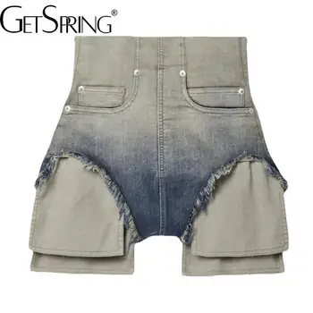 Getspring Mulheres Shorts Jeans 2023 Primavera-Verão De Moda Nova Fishbone Cintura Alta Gradiente De Design De Bolso Jean Shorts De Chegada