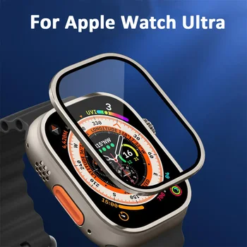 Pára-choque de Metal+Vidro Temperado Para Apple Relógio Ultra 49mm Protetor de Tela Anti-risco Full HD Filme iWatch Ultra 49 mm Acessórios