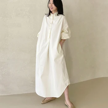 Johnature Novo Causal Simples, Vire para baixo de Gola Camisa Mulheres Vestidos de 2023 Primavera coreano Cor Sólida Solta Irregular Feminino Vestido