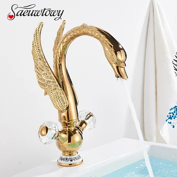 Luxo Golden Swan Faucet da Bacia Deck Montado Torneira do Banheiro Quente e Frio de Guindaste Torneira Misturadora de Banheira Torneira de Água da Bacia Torneiras de Pia