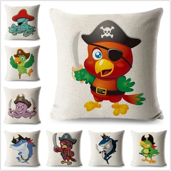 Cartoon Pirata Aves Capa de Almofada 45x45 Jogar travesseiro capa 쿠션커버 sala de estar Decorativas almofadas para o sofá carro funda cojin