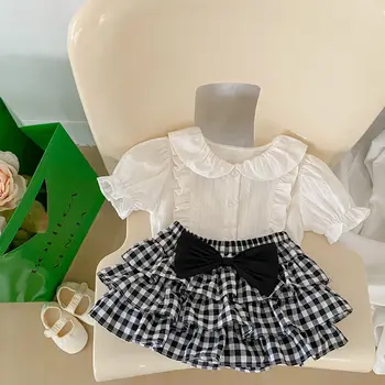 Nova Verão Do Bebê Meninas Camisas De Manga Curta Plissado Branco Meninas Blusa Camisas De Roupas Infantis