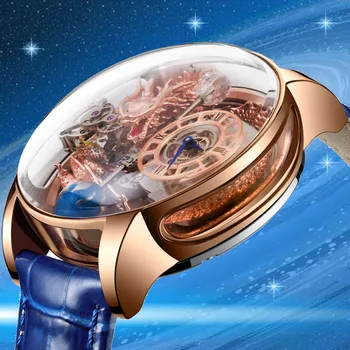 PINDU PROJETO Astronomia Celeste SeriesTourbillon observar os Homens O Design Transparente Homem Relógios de Quartzo relógio de Pulso reloj hombre