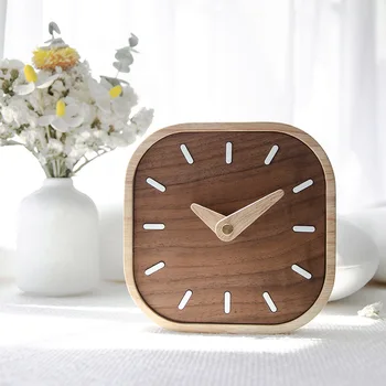 Nordic Black Walnut Minimalista Relógio De Mesa Relógio De Parede Quarto Sala Decoração Em Madeira Maciça Tranquila, Relógios De Parede De Suspensão Do Relógio