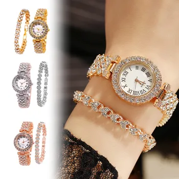 Relógio Para Mulheres Gratuito de Transporte Romano Estampados Diamante Incrustado de Moda de Luxo de Quartzo de Alta Qualidade relógio de Pulso Pulseira ساعات