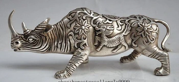 decoração de bronze lojas de fábrica Tibete Prata china o budismo animais de prata Kirin Unicórnio Kylin Rinoceronte Rhino flor estátua