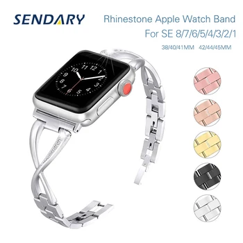Luxuoso Relógio de Diamantes Banda para a Apple Ver SE 8/7/6/5/4/3/2/1 38 mm e 40 MM 41 MM Aço Inoxidável, Pulseira de Laço 42MM 44MM 45MM Pulseira