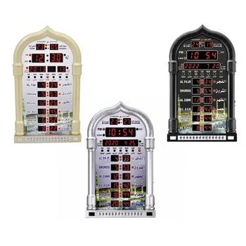 12V Azan Mesquita Calendário Muçulmano Oração de Parede, Relógio Despertador Mesquita Islâmica de Azan Calendário Ramadans com Controle Remoto
