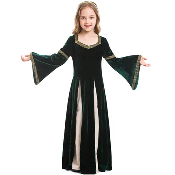 Crianças Meninas Renascimento Vestido De Princesa Vestido De Baile Gótico Vintage Traje Medieval Maxi Vestidos De Roupa De Halloween