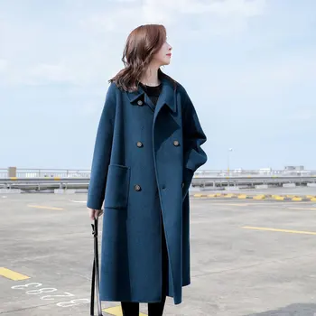 Inverno Mulheres De Luxo, Feitos À Mão Casacos De Lã Dupla Face De Lã 100% Design Muito Coats Mulheres Coreanas Double Breasted Outerwear Coats