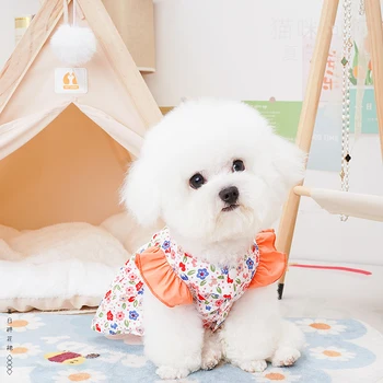 Floral Cão Vestido Vestido De Princesa Para Cães De Pequeno Porte Fino Cão-Roupas De Cachorro Roupas De Verão Gato Saia Vestido De Cachorro Voar Manga Do Vestido