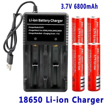 100% novo original 18650 Bateria Recarregável 18650 3.7 V Bateria de Lanterna LED torch+Carregador USB