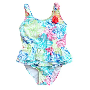 2018 Bebê Meninas Banho Com Flores Multicoloridas Impresso 1-8Years Crianças de Design Vestido de traje de banho para Crianças, Uma Peça de roupa de Praia
