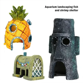 Cartoon Tanque De Peixes Decoração Figuras Ornamentos De Simulação De Abacaxi Casa De Resina Tanque De Peixes Decoração Paisagismo Aquário Acessórios