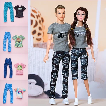 Conjunto De Pares Roupa Para A Boneca Barbie Ken Roupas Camisa Calças De Brinquedos Boneca Desgaste