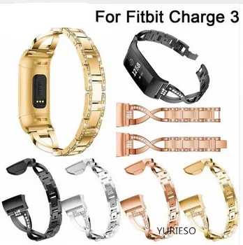 Faixa de relógio para o Fitbit Carga 3 para o Fitbit Cobrar 4 Bandas de Substituição do Metal de Aço Inoxidável Pulseira de Bling Pulseira de Strass