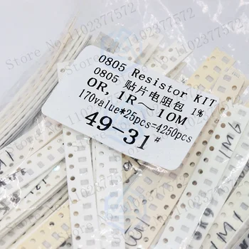 4250pcs 0805 Resistor SMD Kit Kit Sortido de 1ohm-10M ohms 1% 170valuesX 25pcs=4250pcs Kit de Amostra