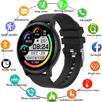 Assistir a Mulher Impermeável Smartwatch Mulheres Rodada Completa Toque FitnessTracker Monitor de Pressão Arterial Para Android IOS Relógio Inteligente