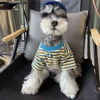 Stripe T-shirt Cães de Vestuário de Moda animal de Estimação de Algodão para Roupas de Cachorro Traje de Bulldog francês Bonito de Primavera-Verão da Blue Boy Colar de Cão