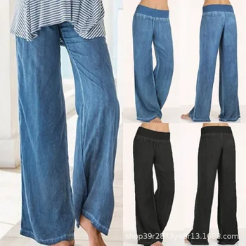 2023 tamanho Grande de mulheres casual calça de fino estilo de calças de brim de perna larga calças longas de S-5XL