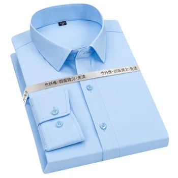 Nova Cor Sólida Elástico livre de Rugas Profissional de Camisa de mangas compridas de Homens Vestuário de trabalho, Fibra de Bambu Camisa