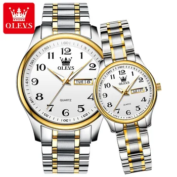 OLEVS 5567 de Luxo Aço Inoxidável Amante de Relógios de Moda Quartzo Relógio Homens e uma Mulher Par Assistir o Amante de relógio de Pulso Conjunto
