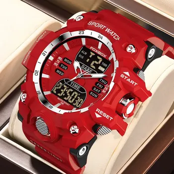 Nova Homens Relógio de Hora Dual LED Relógio Digital para os Homens Waterproof o Cronógrafo de Quartzo Vermelho Militar do Esporte relógio de Pulso Eletrônico