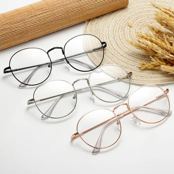 Nova Rodada De Armação De Metal Plana Óculos Mulheres Homens Vintage Lentes De Alta Definição Ultra Luz Decorativa Óculos Sem Grau