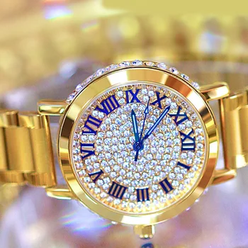 Marca de topo das Mulheres Relógio de Quartzo Elegante Negócios da Moda de pedra de Strass Redondo de Aço Inoxidável Relógios de Presente da Jóia Relógio Feminino