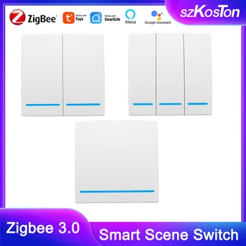 Tuya ZigBee Smart Scene Switch 1/2/3 Gangue sem Fio do Painel de Parede de Botão de pressão Alimentado por Bateria Trabalhar com Alexa Inicial do Google Vida Inteligente
