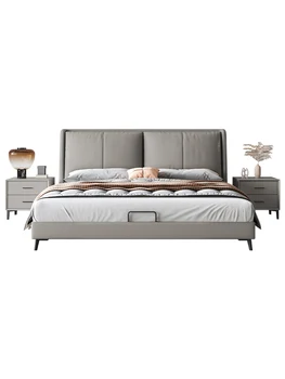 Italiano minimalista de couro, cama, luz de couro de luxo cama de casal cama de casal e 2022 nova e moderna de couro simples, és o altíssimo pé da cama