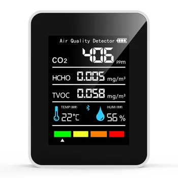 5 In1 CO2 Medidor Digital de Temperatura e Umidade Testador de Dióxido de Carbono Detector de Qualidade do Ar Monitor COVT HCHO Analyzer-B