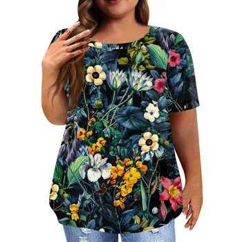 mulheres de verão casual manga curta camiseta 2023 Moda estampa floral Tops para as Mulheres Plus Size, Tops, Camisas de Manga Curta