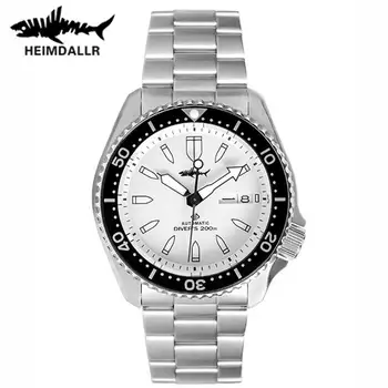 HEIMDALLR Sharkey SKX Relógio Mecânico dos Homens de Mergulho de Safira, Mostrador Branco Luminoso NH36A Mov Automática Resistente à Água de Relógios Skx007