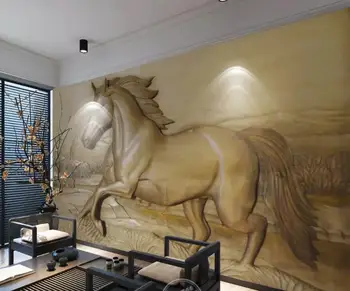 20 papel de Parede Personalizado Relevo em 3D Cavalo Correndo em Direção de Arte de Parede, Mural, Sala de estar, Quarto, papel de Parede