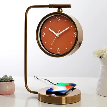 Criativo luminoso do relógio de mesa, quarto, mesa de cabeceira, sem fio, base de carga, relógio, Nordic light luxo relógio de mesa