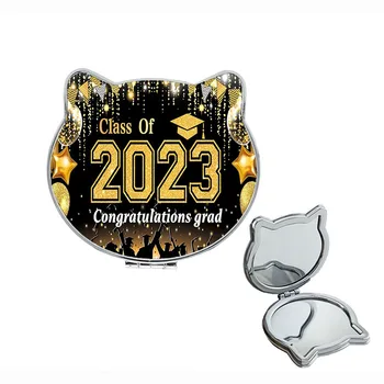 Classe de 2023 Parabéns Graduados Gato Orelha em Forma de Espelho para Maquiagem Dobrável PU Couro Bolsa de Viagem Espelho do Bolso BYJ60