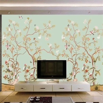 Papel de parede personalizado 3d murais pintados à mão, ameixa novo Chinês da pintura mural de ameixa flores e de pássaros decorativos pintura 3d papel de parede