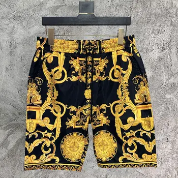 Tribunal Barroco Impressão Casual Férias de Praia, Shorts masculinos Havaiano Shorts Streetwear Ouro Preto Streetwear Homens Short Masculino